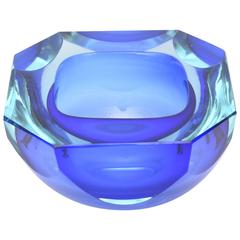 Italian Murano Sommerso Flat Cut Polished Geode Glass Bowl or Caviar Bowl