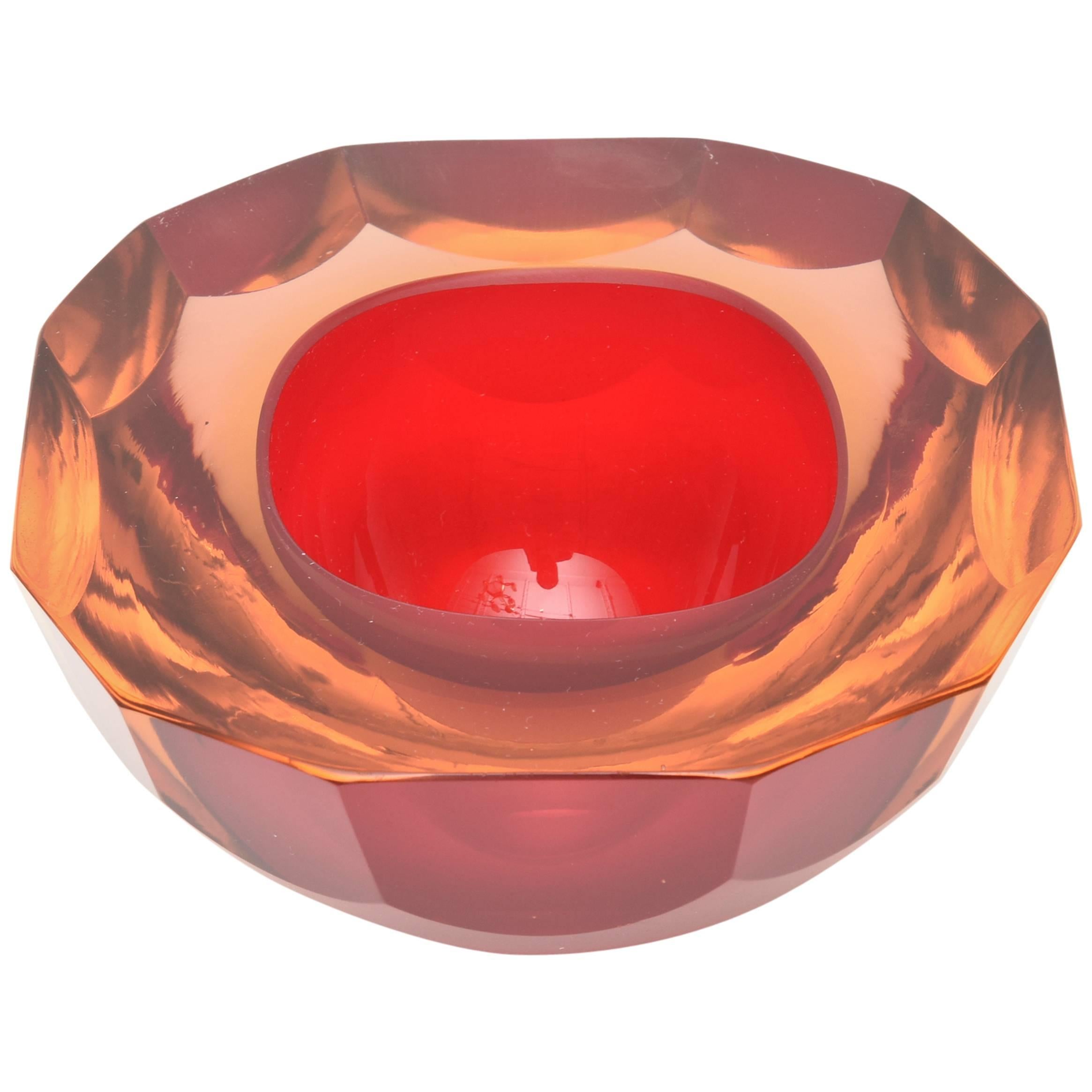 Italian Murano Faceted Flat Cut Polished Geode Sommerso Glass Bowl /SALE