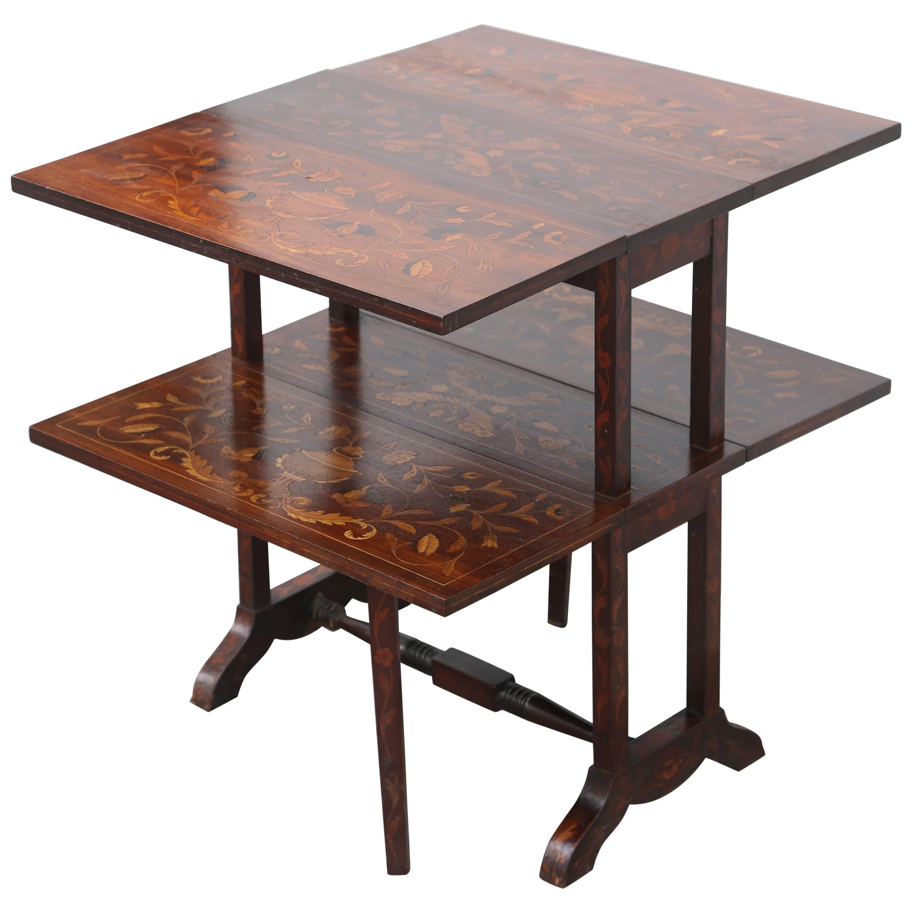19th Century Drop-Leaf Table with Dutch Marketry Inlay 