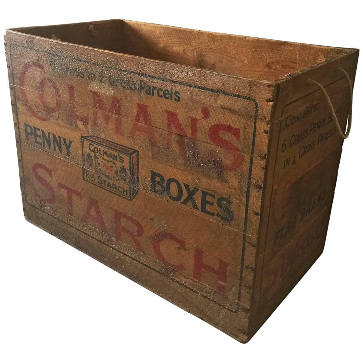 Large Vintage Antique Colmans Starch Retail Wooden Box Trunk Chest Shop Display For Sale