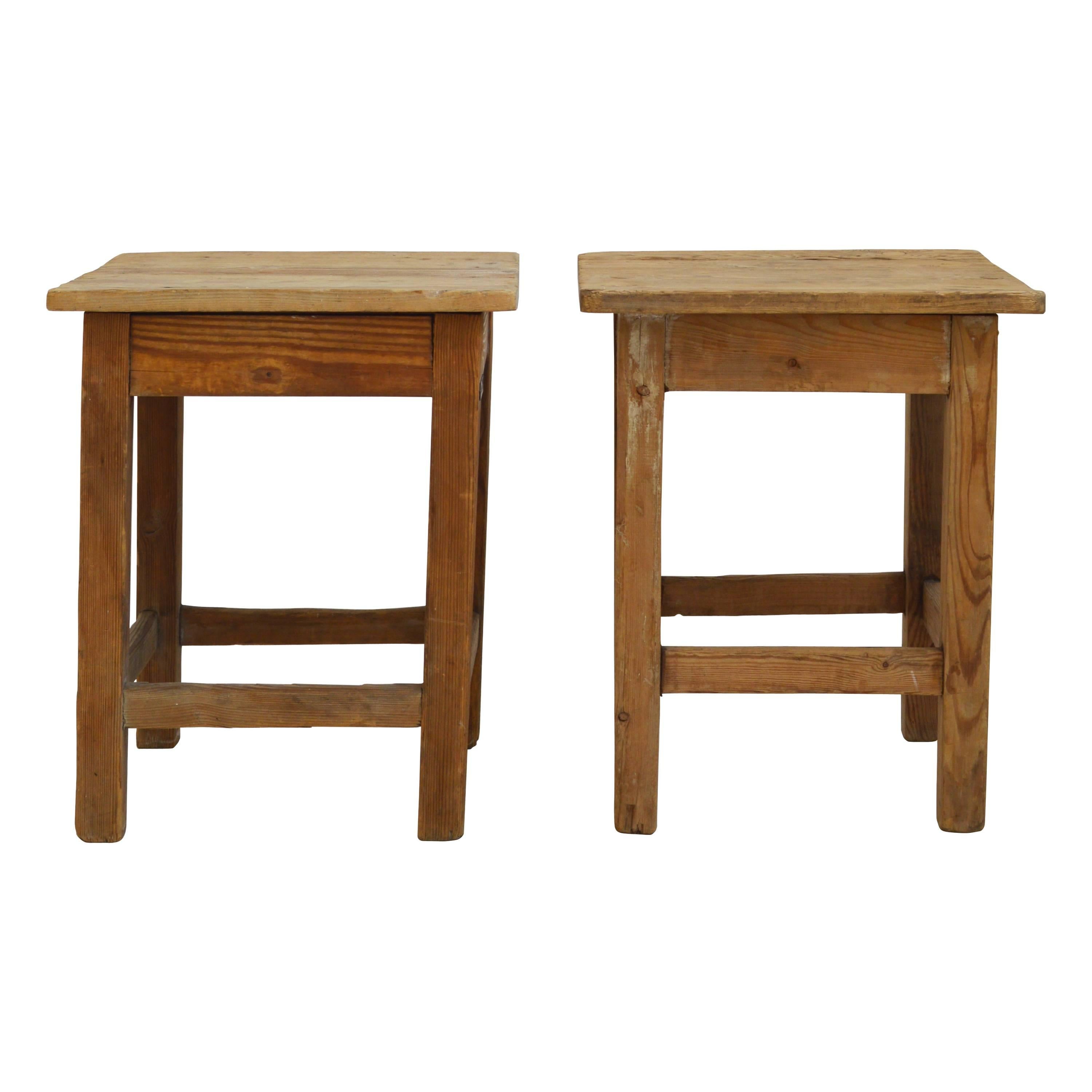 Pair of Vintage Rustic Wood Side Tables
