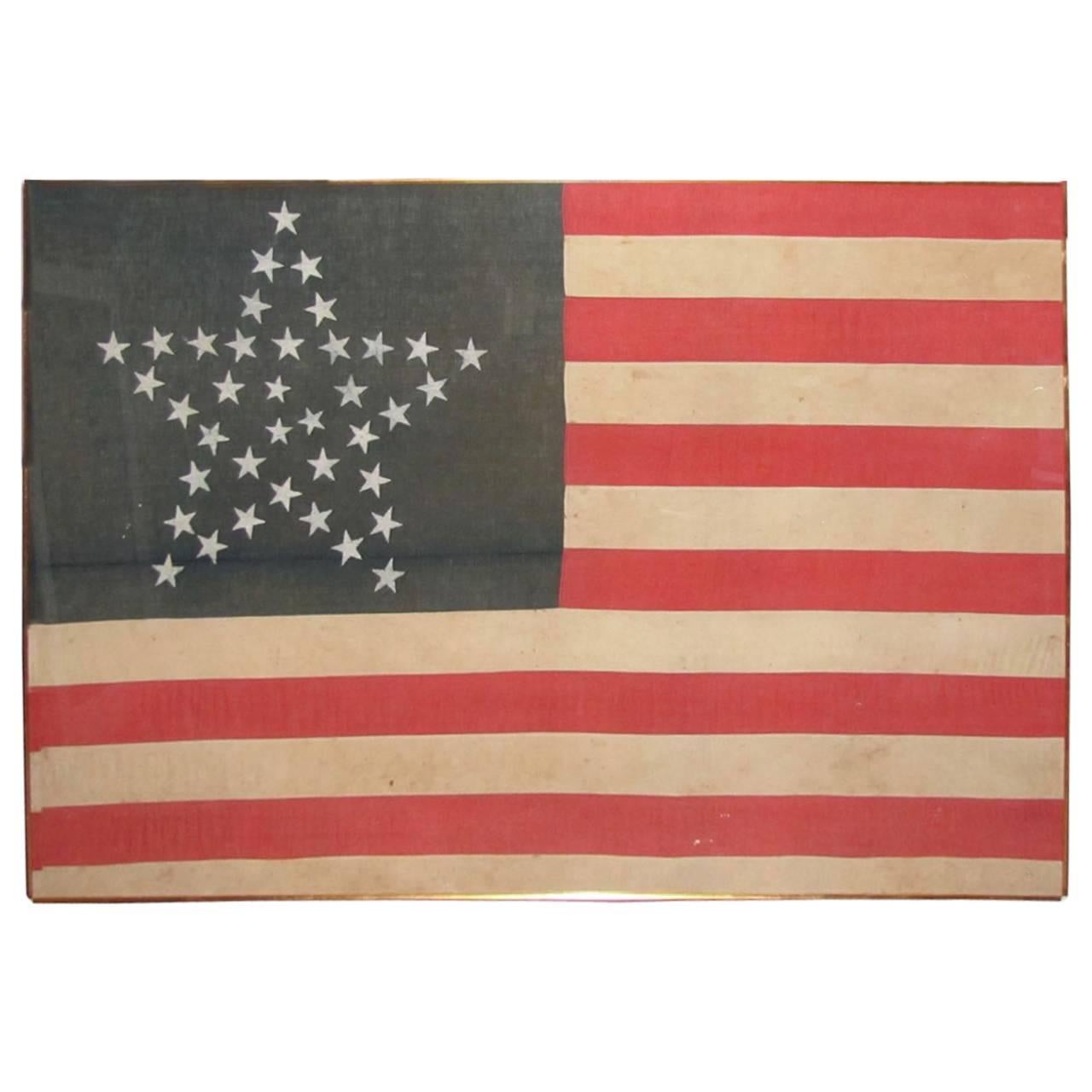 38 Star Flag with Great Star Arrangement Rare For Sale