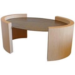 Paul Marra Oval Oak and Hand-Hammered Steel Cocktail Table