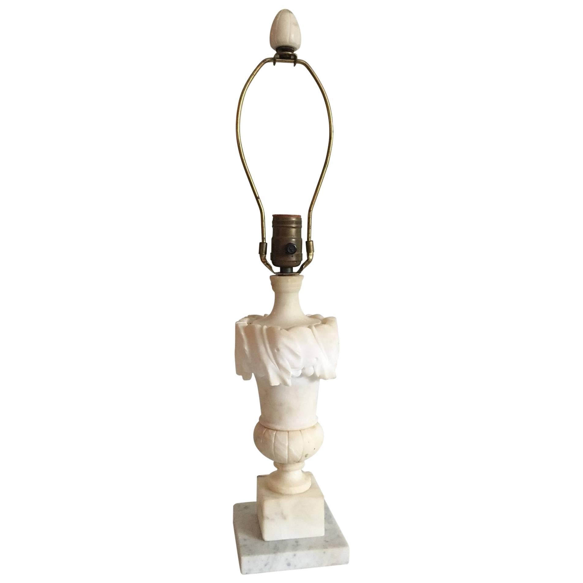 1930s Italian Solid Alabaster Urn Lamp with Alabaster Finial