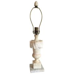 1930s Italian Solid Alabaster Urn Lamp with Alabaster Finial