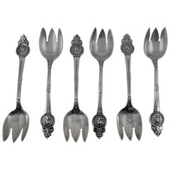 19th Century Sterling Silver Armorial Ice Cream Forks, Gorham Medallion S/6