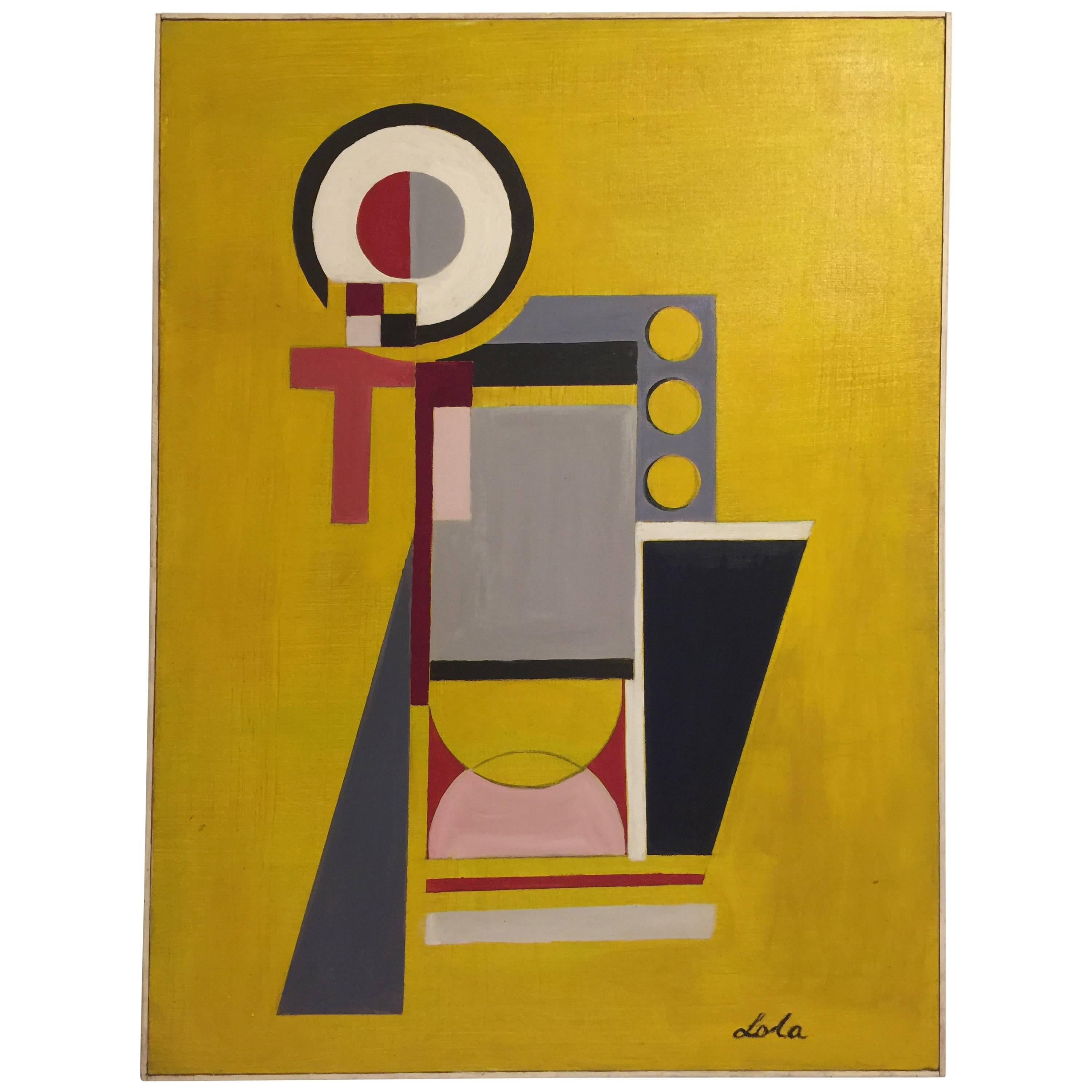 Vintage Constructivism Style Abstract Oil Painting on Canvas by New York Artist