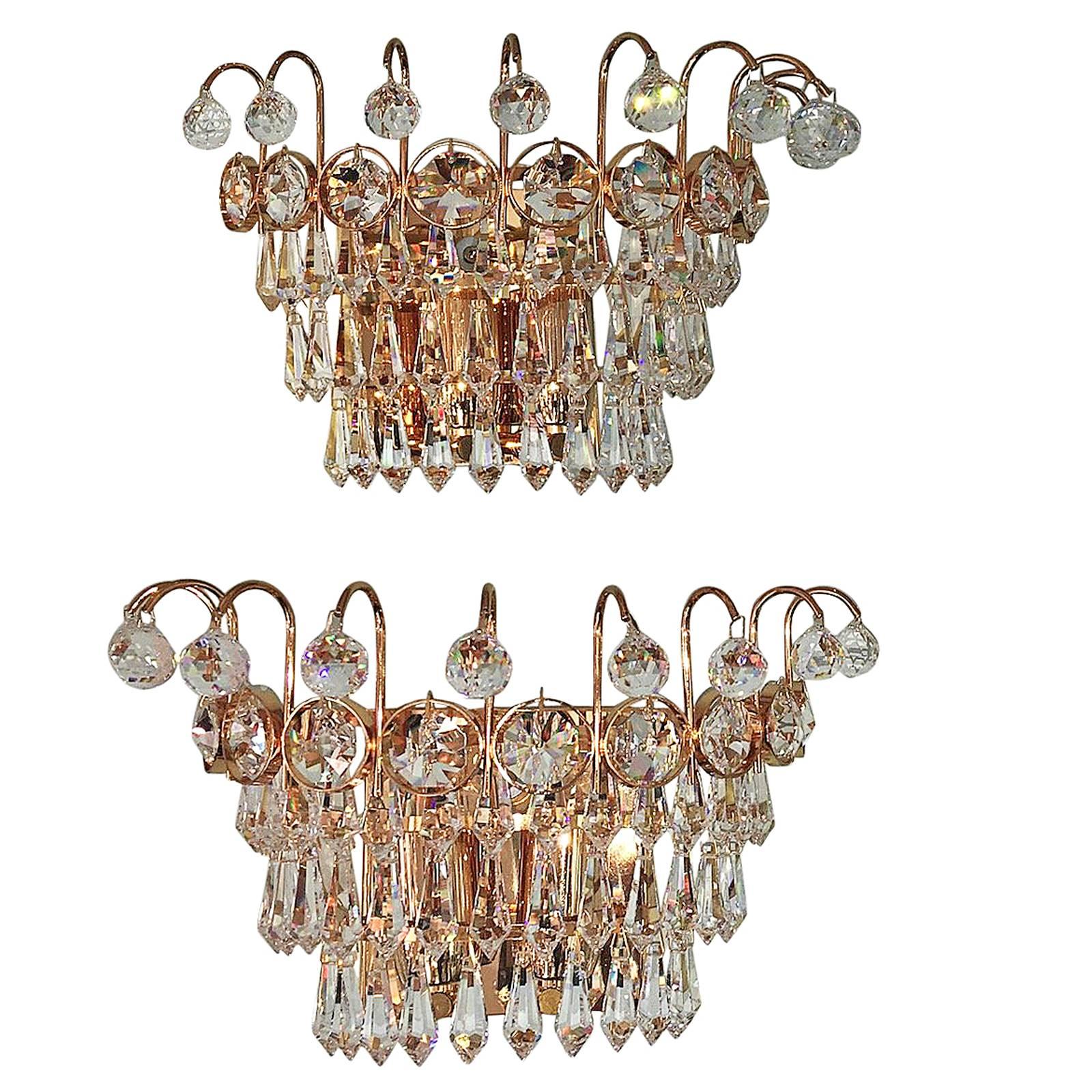 Pair of Palwa Crystal Prism Sconces Mid-Century, German For Sale