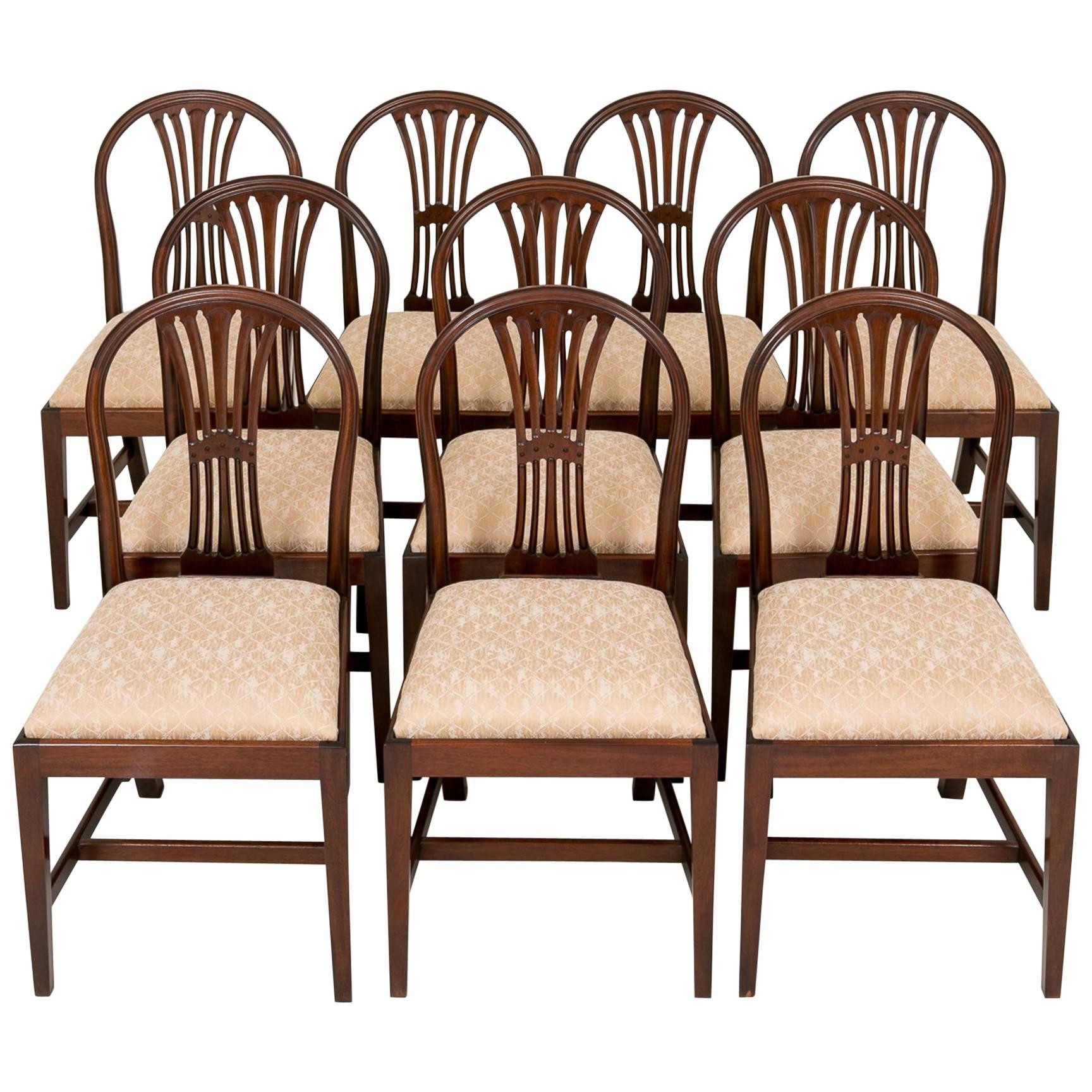 Set of Ten Mahogany Hepplewhite Influenced Dining Chairs For Sale