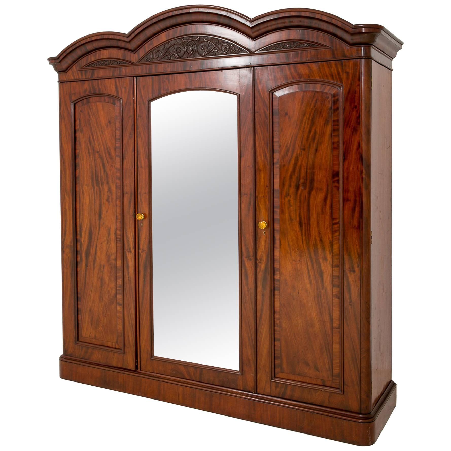 Mahogany Three-Door Gentlemans Wardrobe For Sale