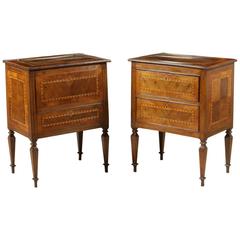 Antique Pair of Elegant Late 18th Century Neoclassical Walnut and Cherry Nightstands