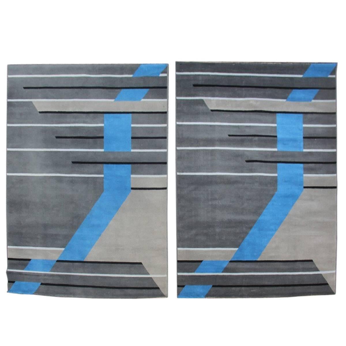 Pair of Designer Rugs Geometrical, 1980 For Sale