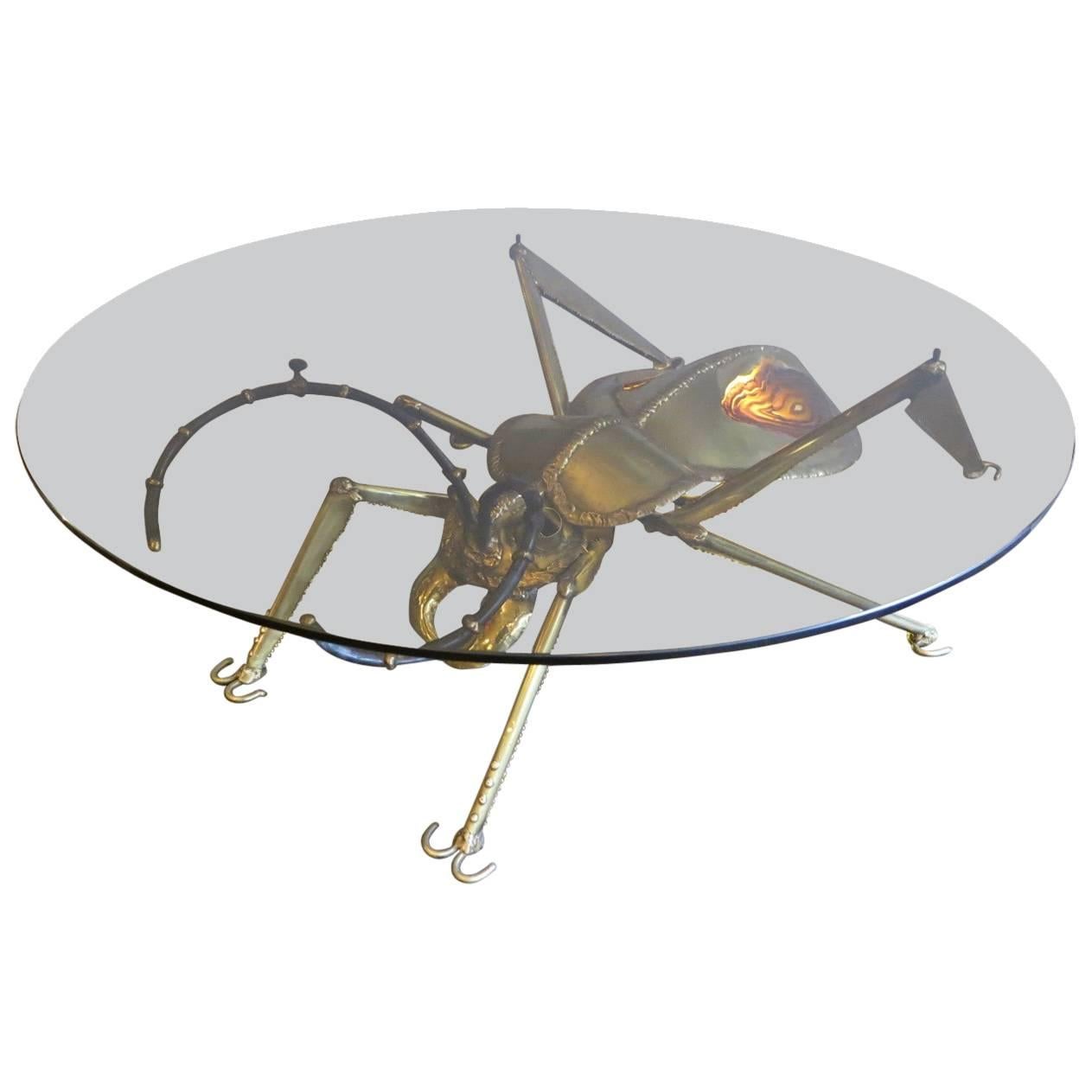 Table à insectes en laiton Henri Fernandez pour l'Atelier Duval-Brasseur