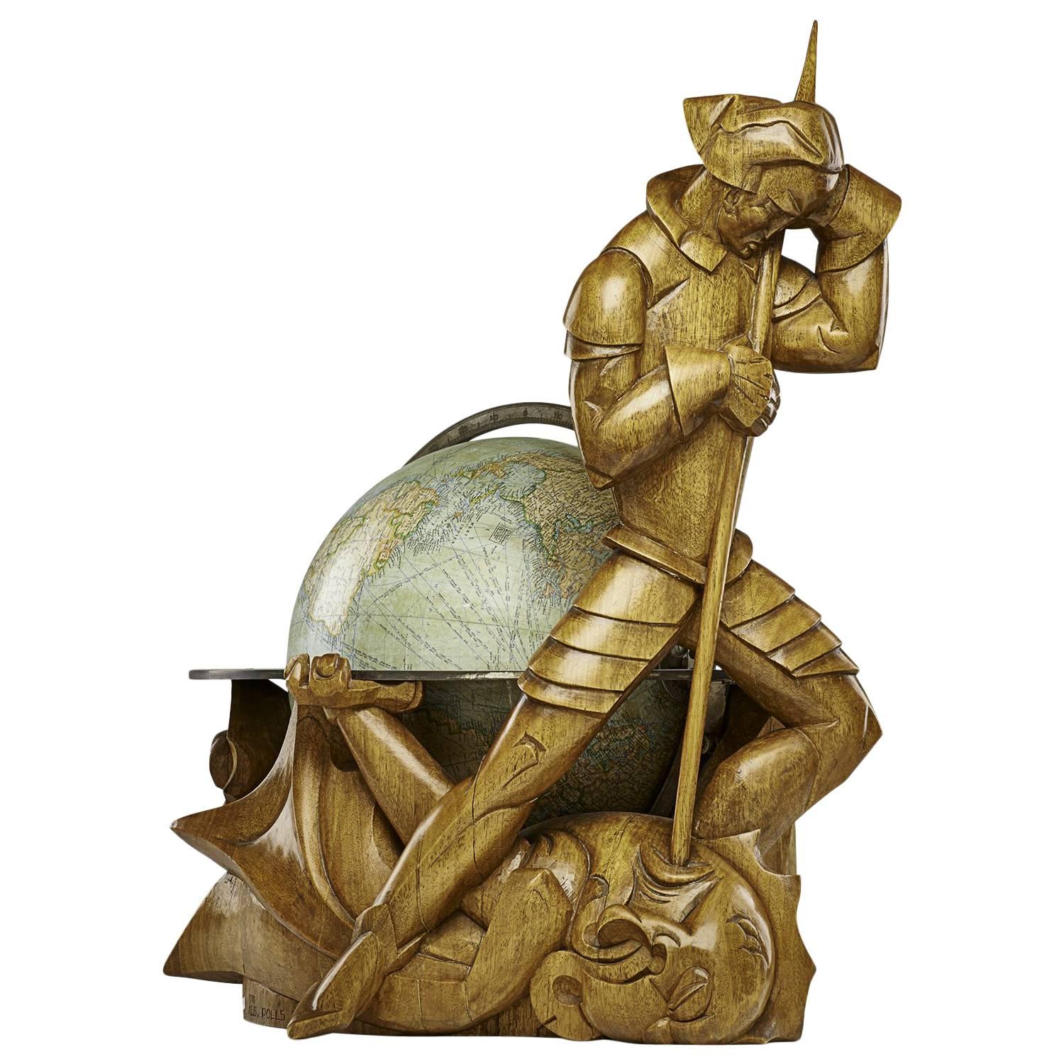 Philips Carved Wood Sculptural Globe by Albert Poels, Belgium, 1939