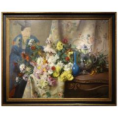 Still Life with Chrysanthemums, Japonism Signed George Binet, 1888