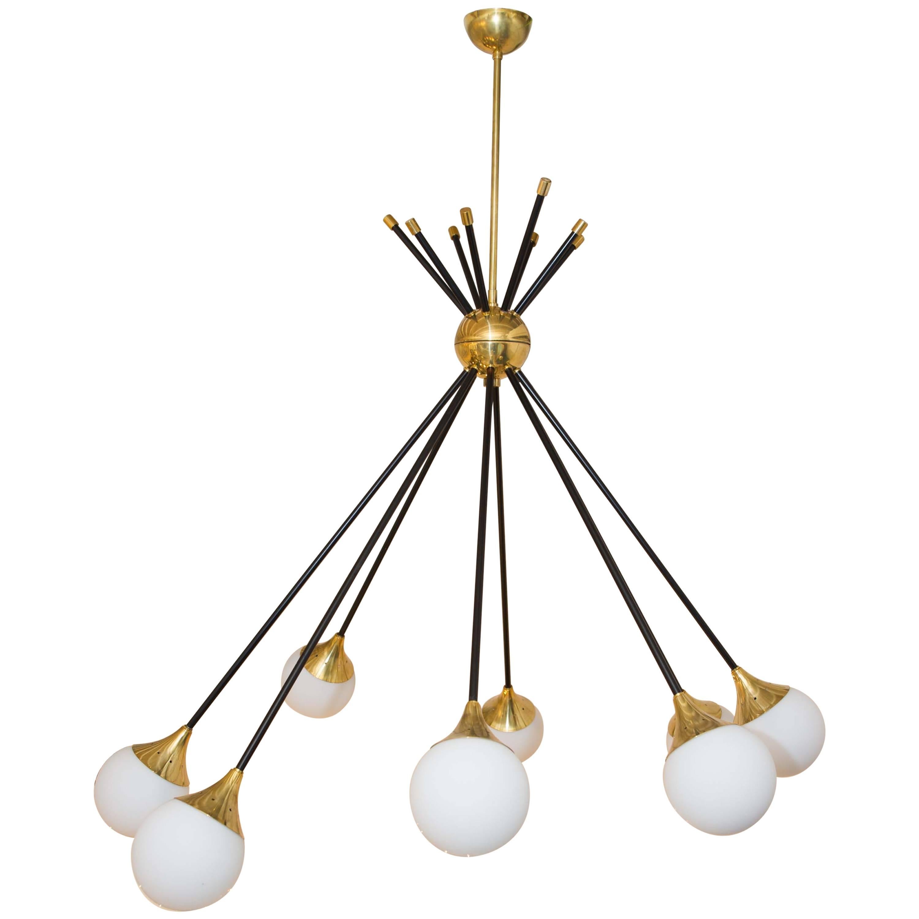 Italian Metal and Brass Chandelier For Sale