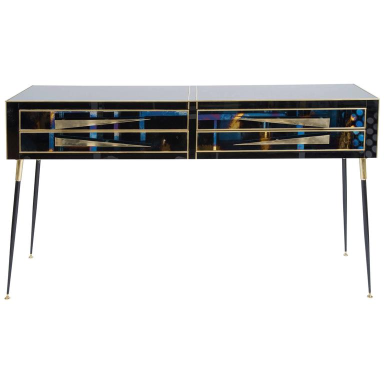 1970s Black Glass Chestofdrawers at 1stDibs