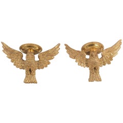 Antique Pair of Owl Wall Brackets, Early 19th Century, Hand Carved Wood, Gesso and Gilt
