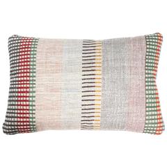 Indian Handwoven Pillow, Red, Orange, Grey, Green, Ivory and Brown 