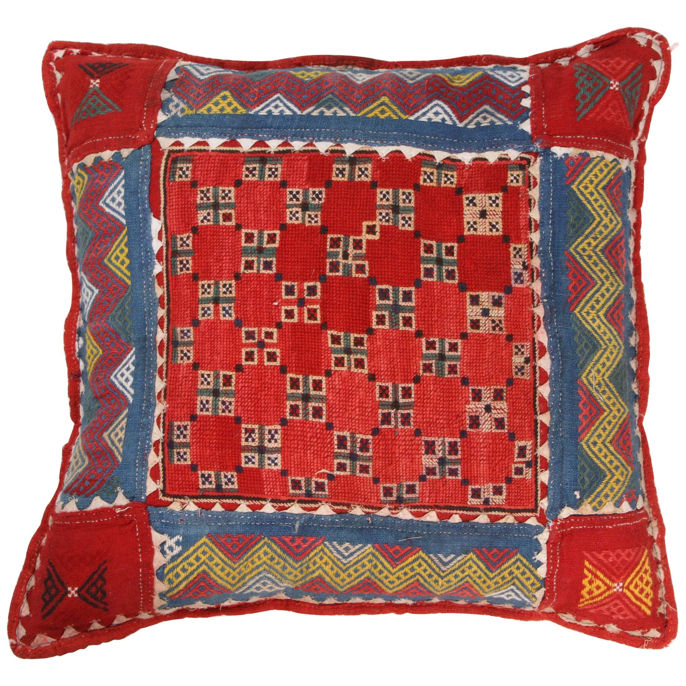Indian Banjara Cotton Pillow in Red, Blue, Yellow, Ivory and Burgundy For Sale
