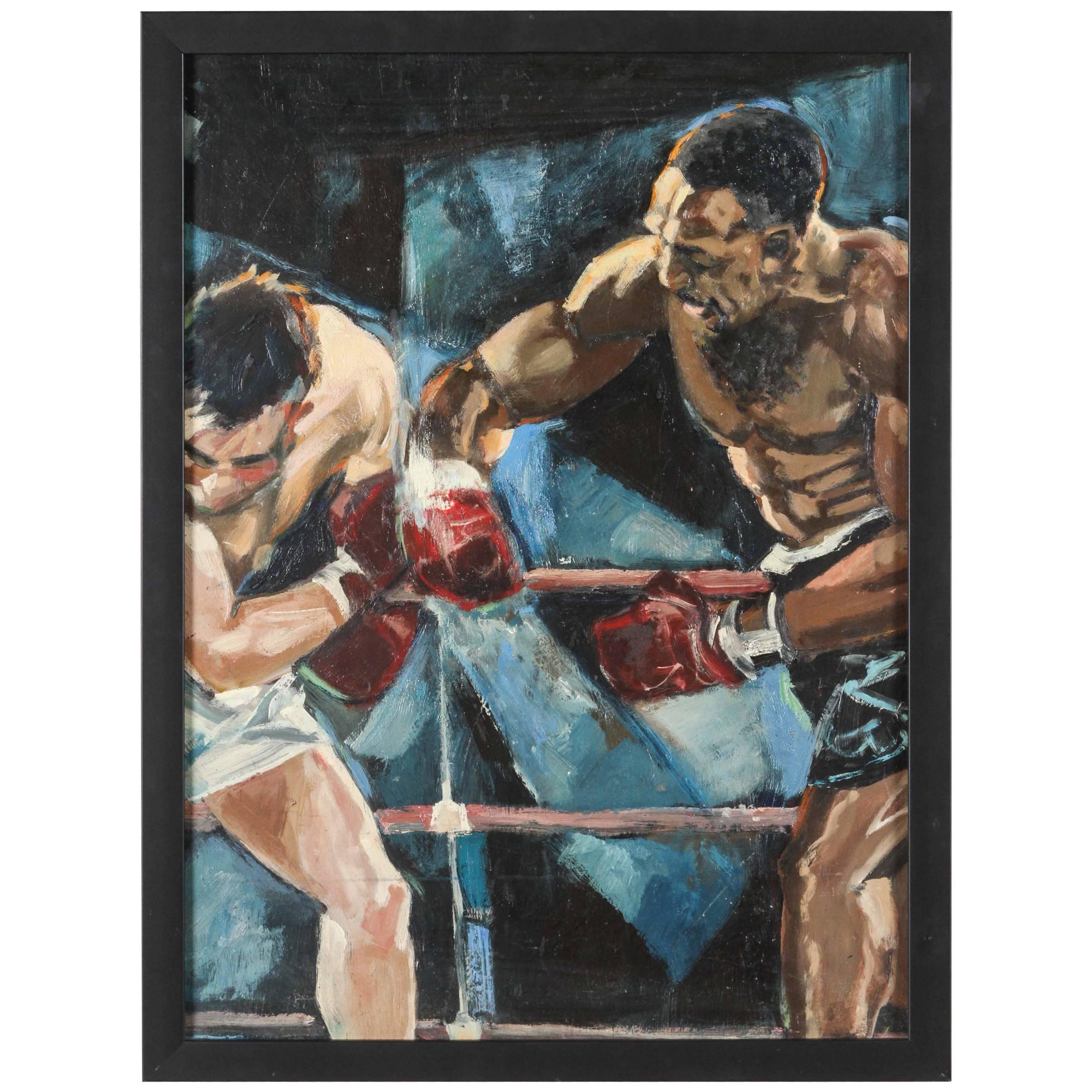 Boxing Painting, Oil on Board For Sale