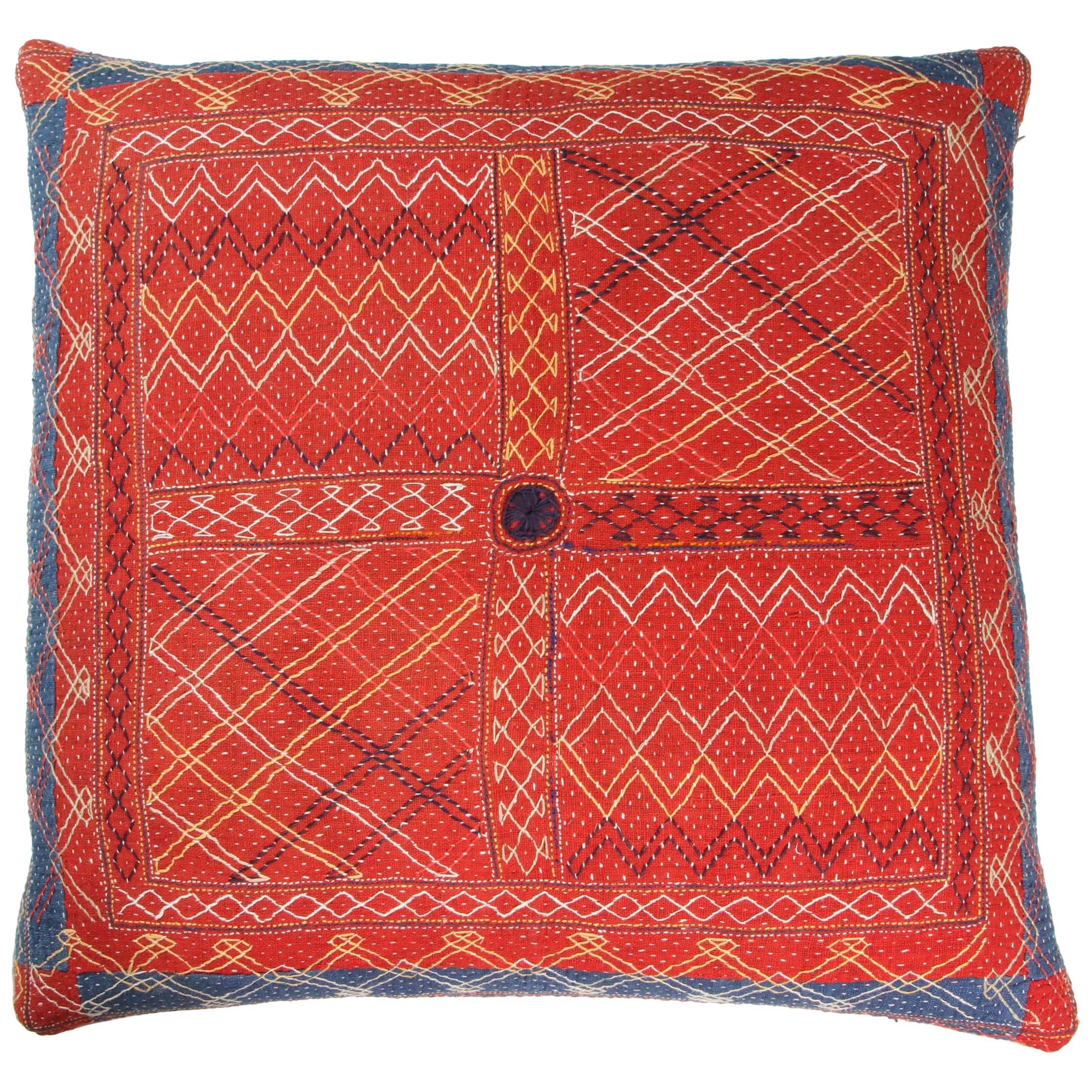 Indian Banjara Cotton Bag Face Pillow in Red, Blue, Yellow, White and Black For Sale