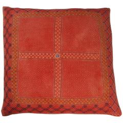 Indian Banjara Cotton Bag Face Pillow, Orange-Red, Yellow and Blue