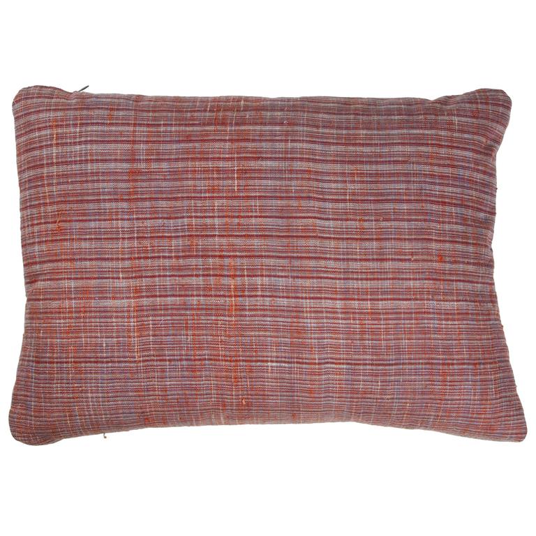 Indian Khadi Cloth Silk and Cotton Pillow, Reds and Oranges For Sale at 1stDibs