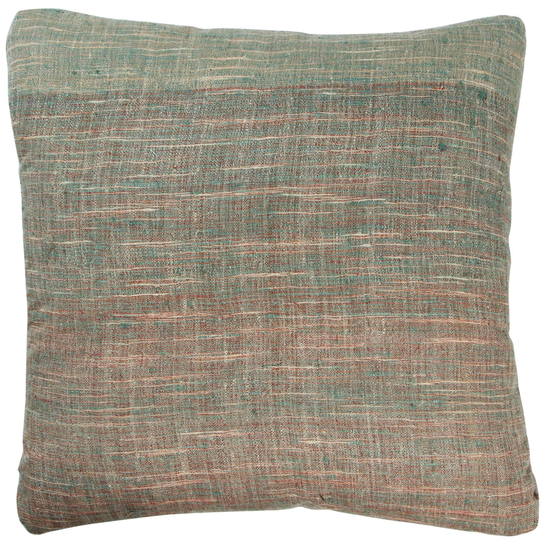 Indian Khadi Cloth Silk and Cotton Pillow, Green and Taupe For Sale