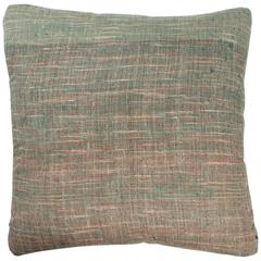 Indian Khadi Cloth Silk and Cotton Pillow, Green and Taupe