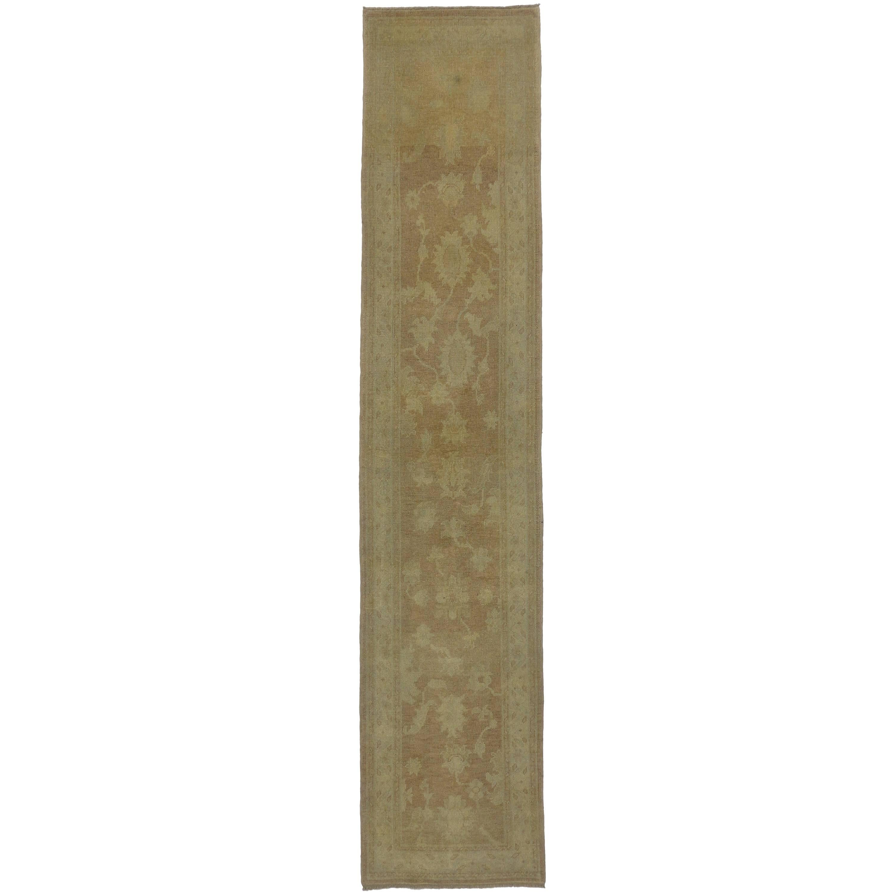 Modern Turkish Oushak Runner with Transitional Style and Muted Warm Colors