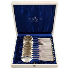 12 Georg Jensen Pyramid Coffee Spoons in Original Box