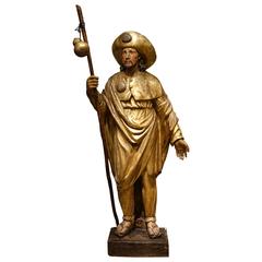 Huge Giltwood Sculpture of James the Greater as a Pilgrim, Spain, 17th Century