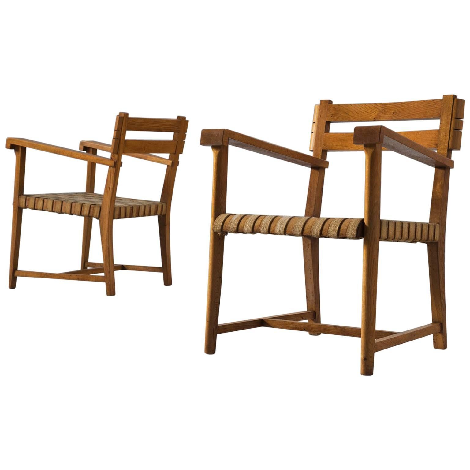 Two Armchairs in Solid Oak