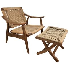 Hans-Wegner Style Lounge Chair and Ottoman
