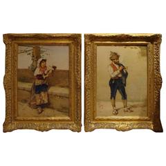 Rare 19th Century Pair of Large Original Museum Quality Paintings Filippo Indoni