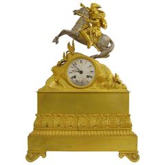 19th Century French Charles X Gilt Bronze Pendulum Clock with Napoleon Sculpture