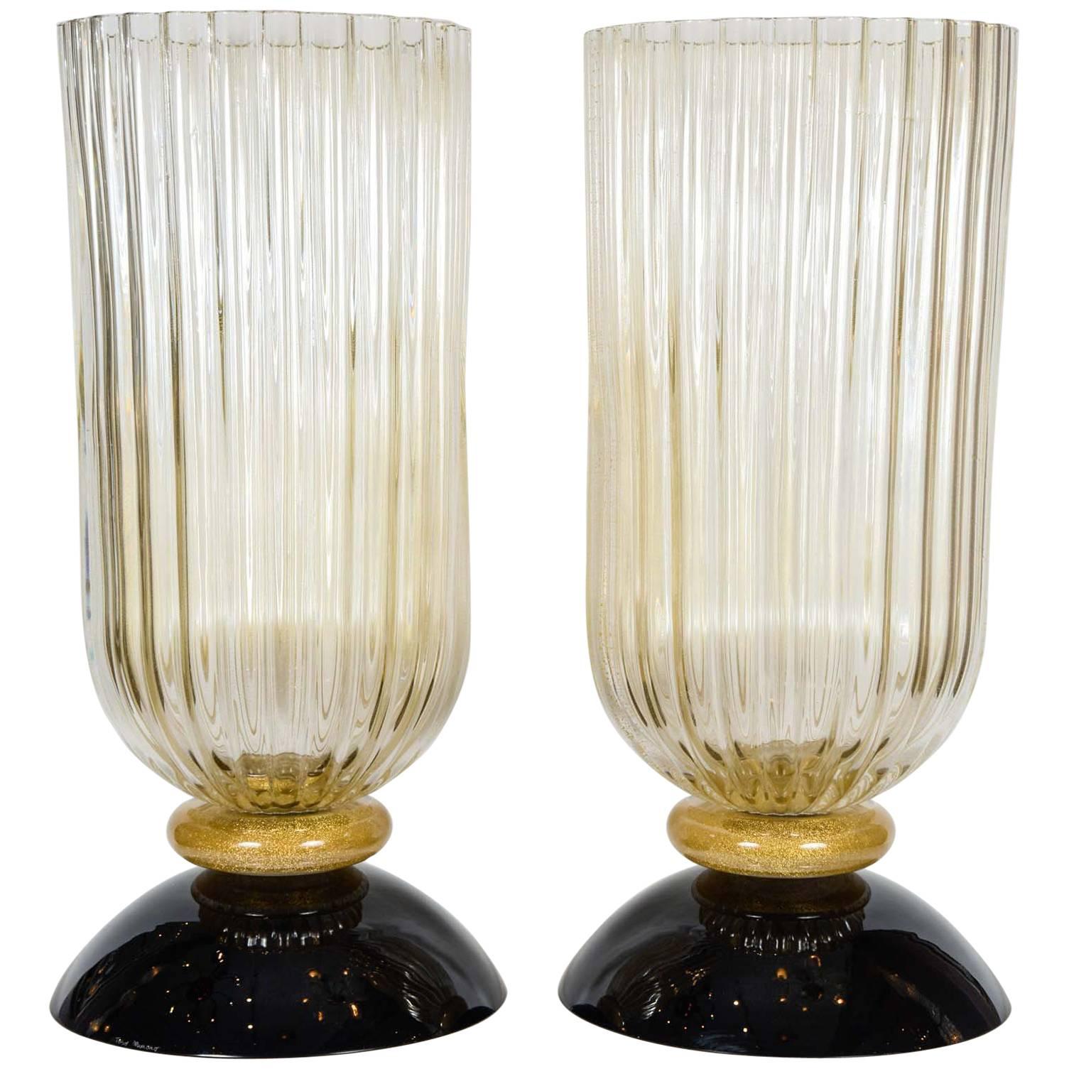 Pair of Vases in Murano Glass Signed Toso