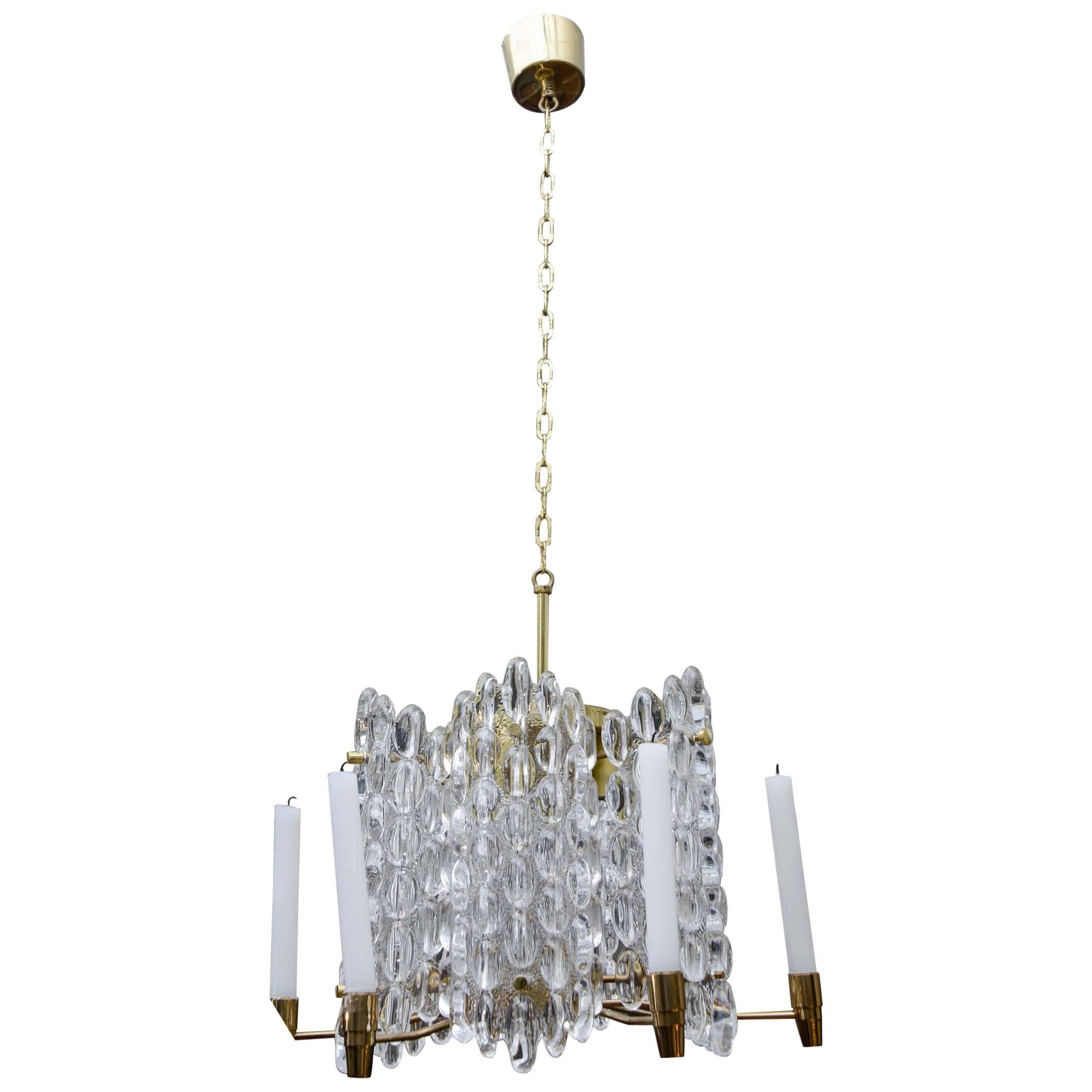 Brass and Crystal Chandelier with Both Electrical and Candles Light