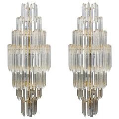 Tall Pair of Murano Glass Wall Sconces