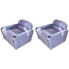 Gorgeous Pair of Brueton Stainless Steel and Fabric Armchairs