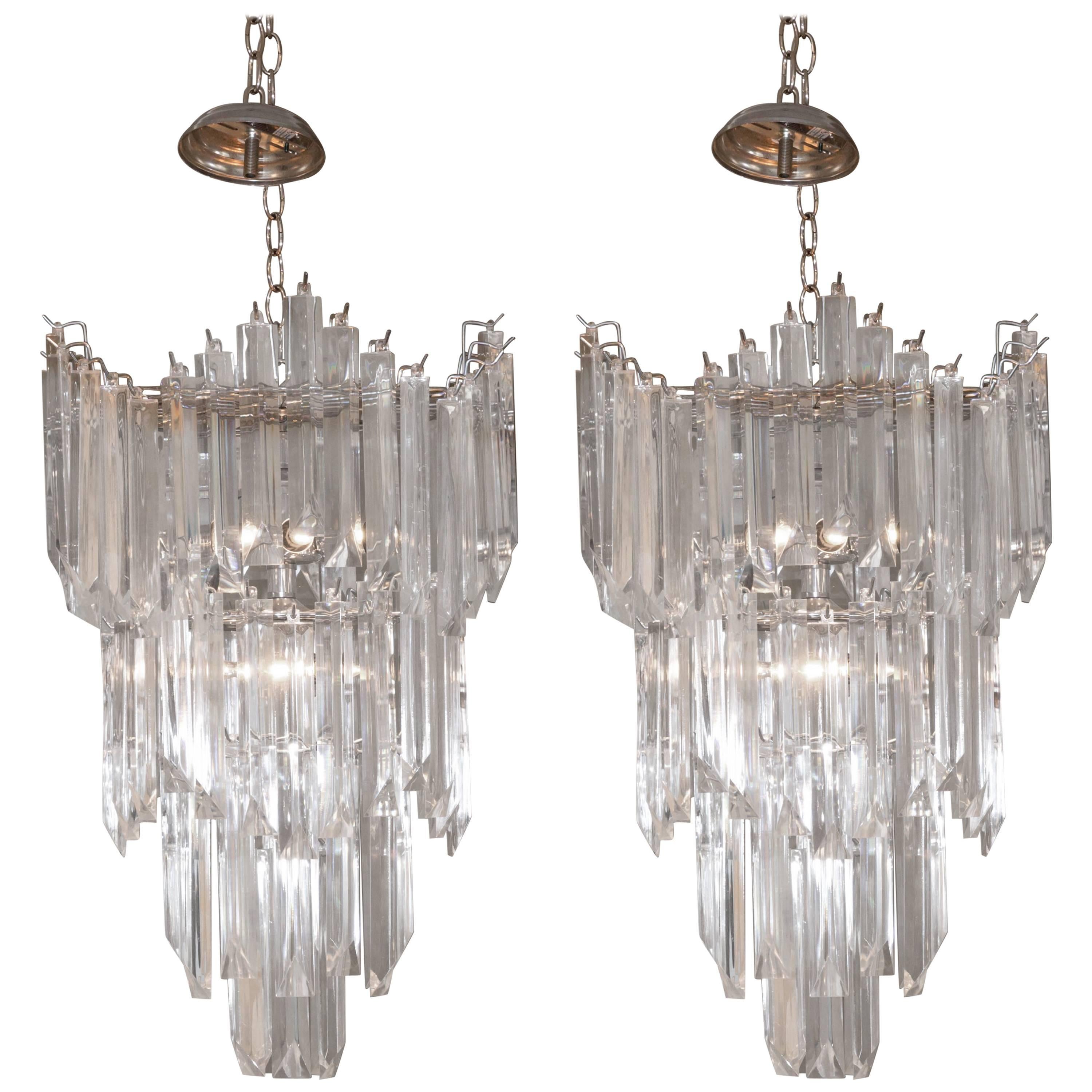 Rare and Attractive Pair of Mid-Century Lucite Chandeliers For Sale