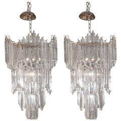 Rare and Attractive Pair of Mid-Century Lucite Chandeliers