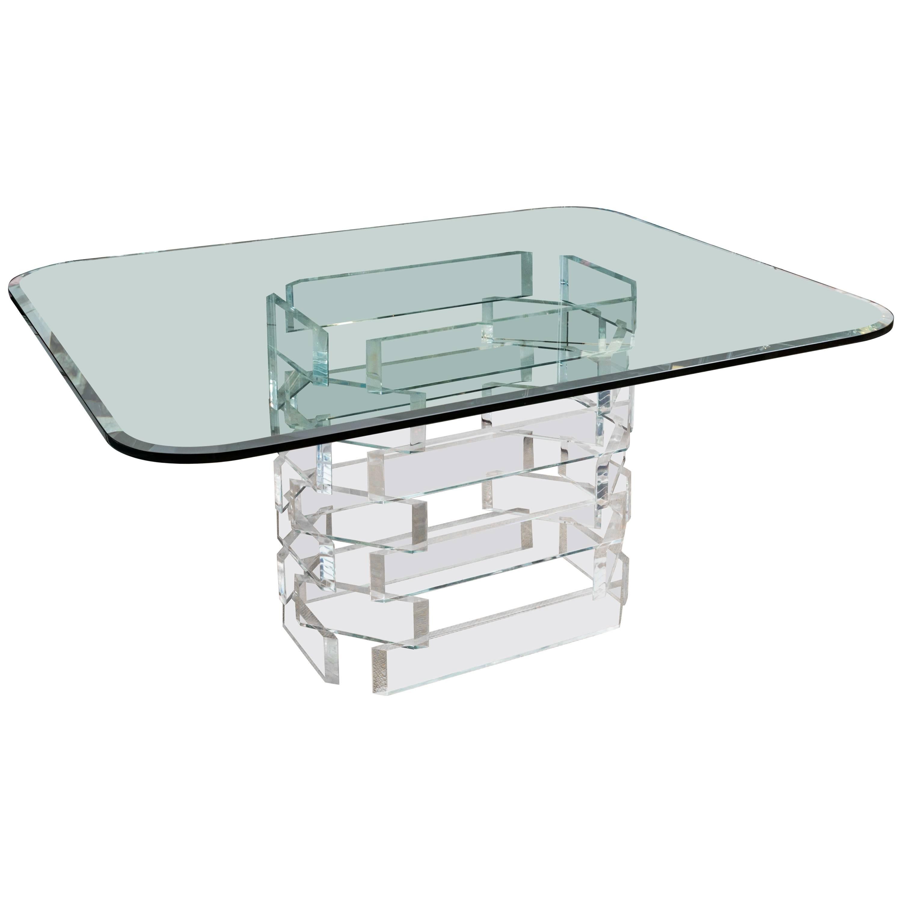 Mid-Century Lucite Dining Table with Beveled Glass Top For Sale