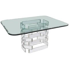 Mid-Century Lucite Dining Table with Beveled Glass Top