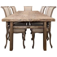 Antique Elm Country Dining Table with Ten Chairs