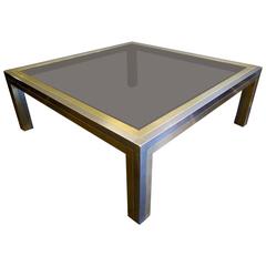 Italian Square Brass and Chrome Coffee Table