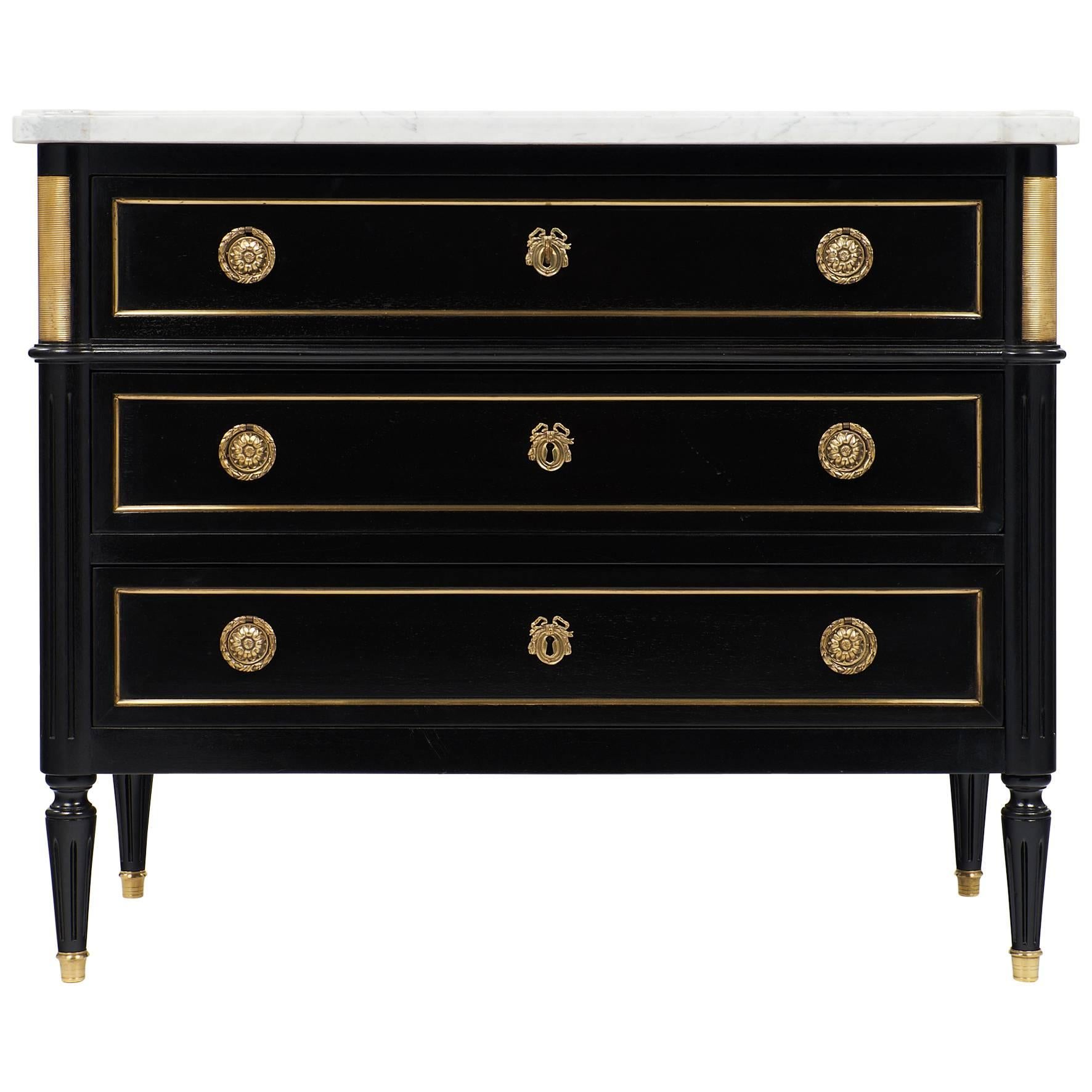 Antique French Louis XVI Style Ebonized Chest of Drawers
