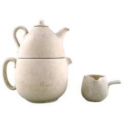 Rörstrand Tea Set in Ceramic by Gunnar Nylund, Teapot in Two Parts with Creamer