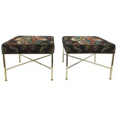 Paul McCobb "X" Base Brass Stools in Paisley